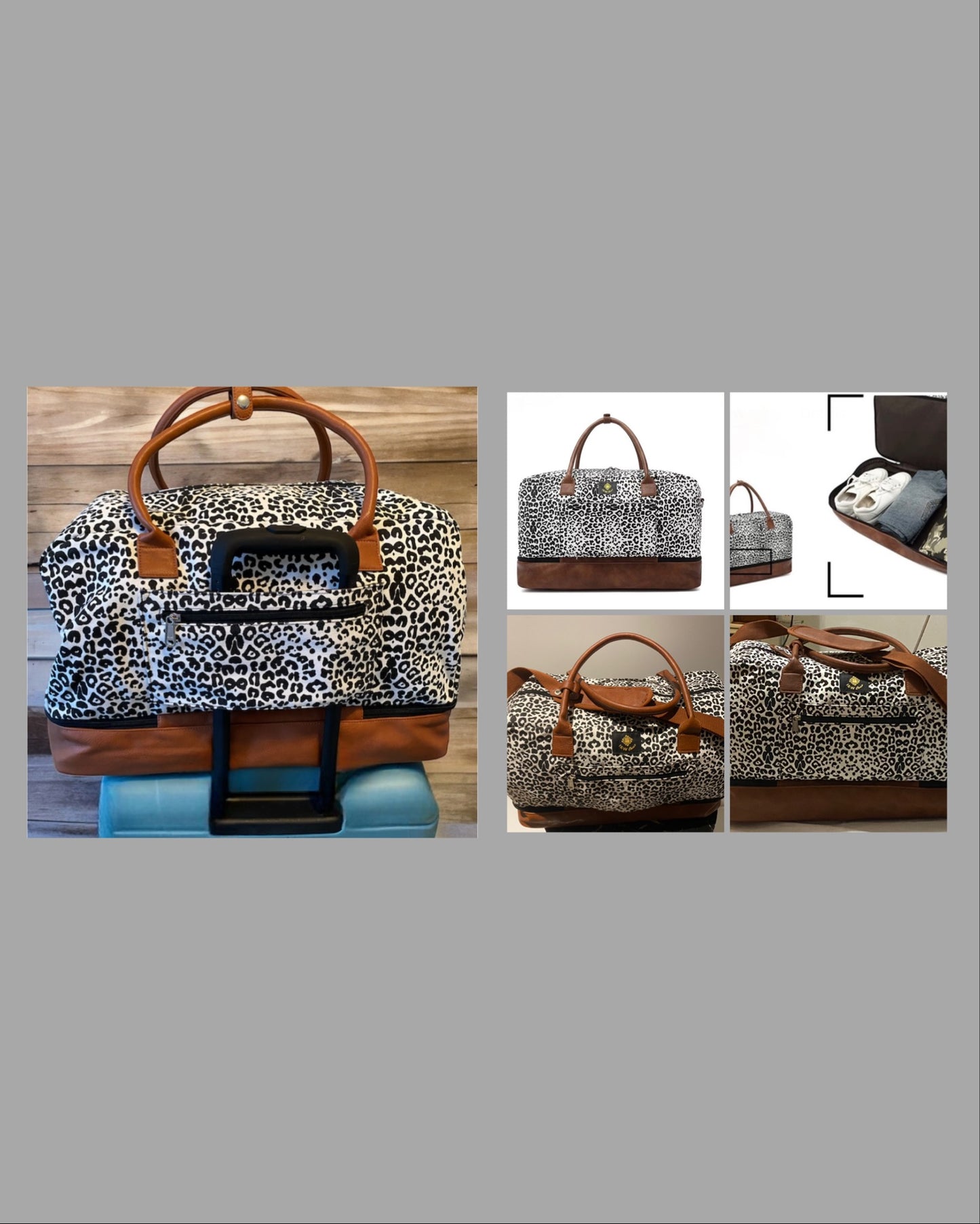 Brown Leopard-Print Duffel Bag