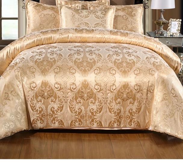 Double Bed Gold Polyester Quilt cover with 2 pillow cases