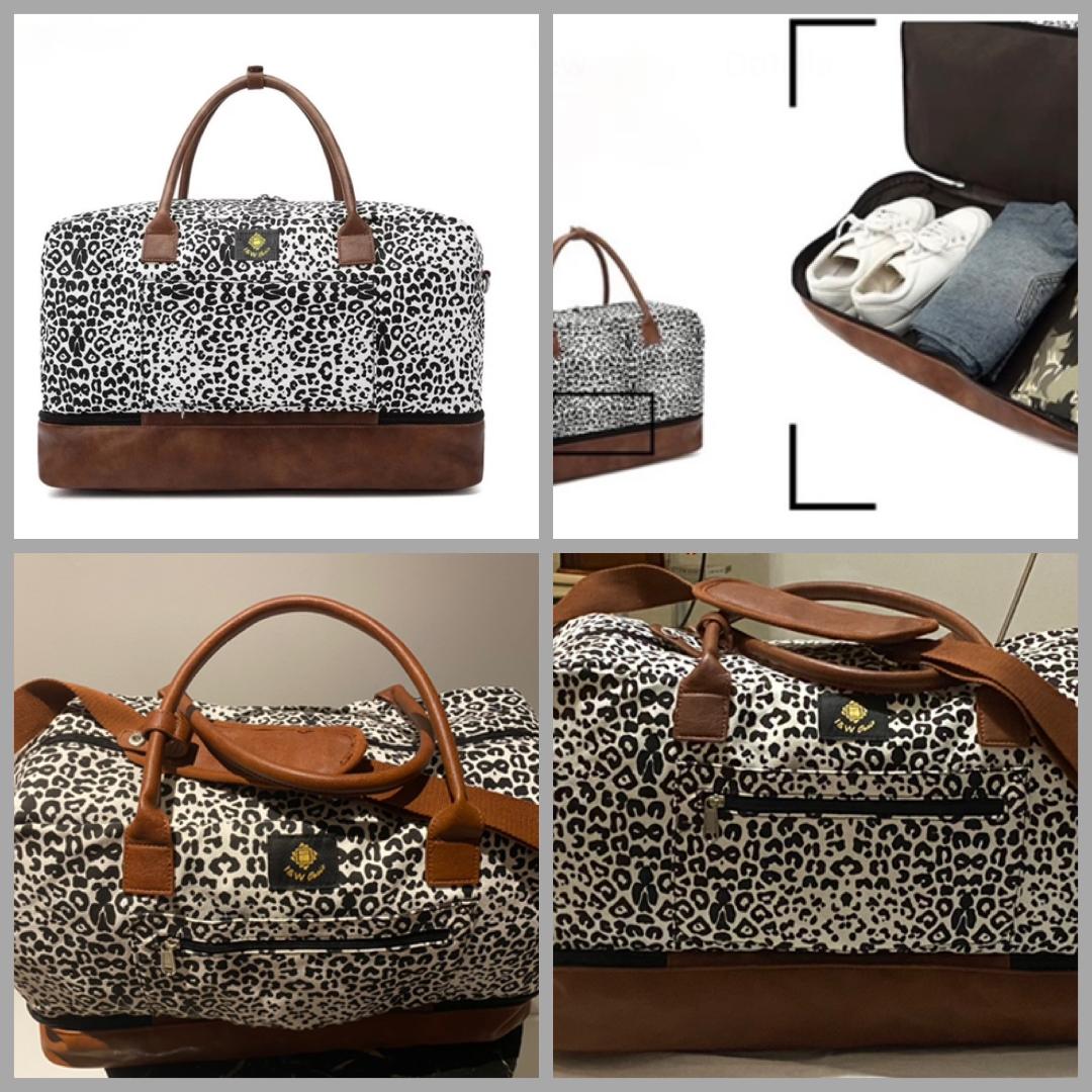 Animal Print Patchwork Pattern Travel Bag Duffel With Brown 